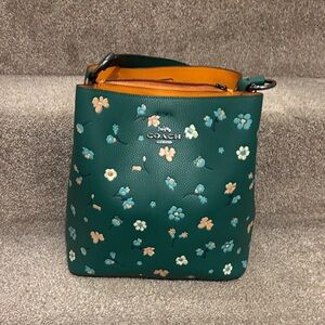 Coach Town Green Floral Shoulder Bag with Orange Accents